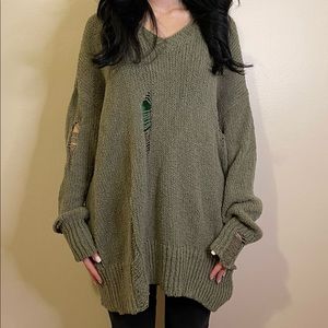 GREEN DISTRESSED ZARA SWEATER, SIZE: SMALL